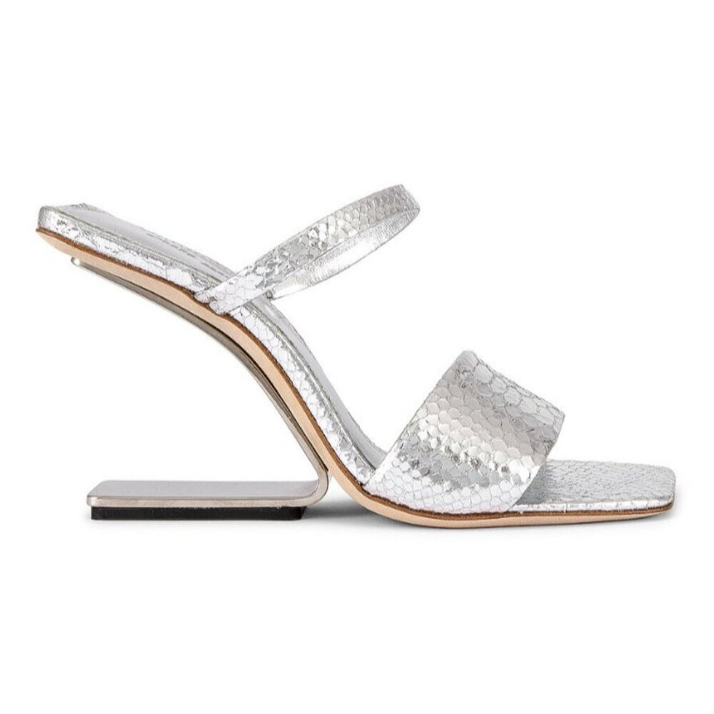 Cult Gaia Silver Leather Snakeskin Rene Heel Sandals, Size 36 | 6